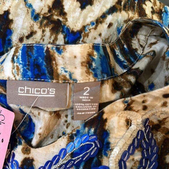 Chico’s Blue/Brown Patterned Tunic w/ Sequin Embellishments Size Large-2 - Picture 11 of 11